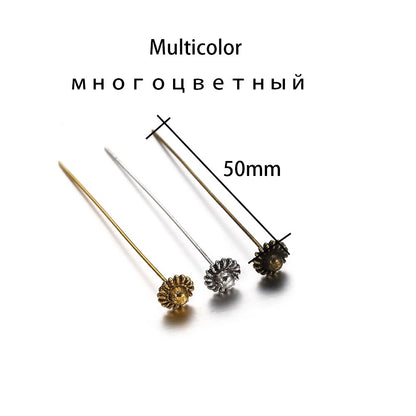 50mm Gold Flower Head Pins, 20pcs