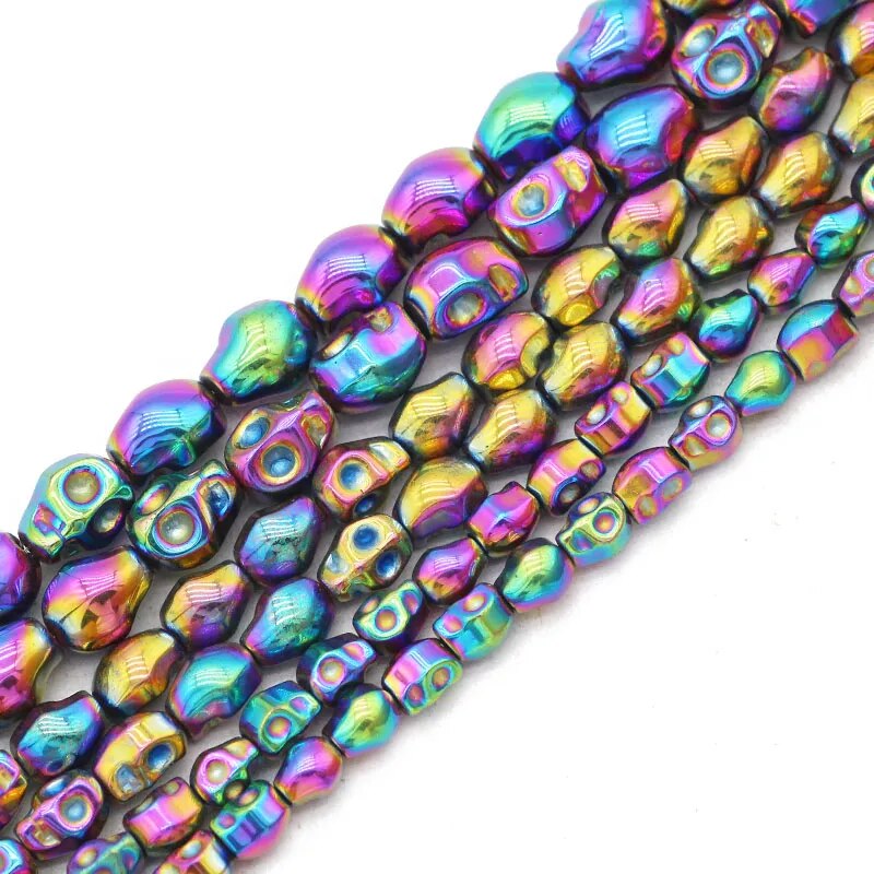 Multicolor Hematite Carved Skull Beads, 8x10mm