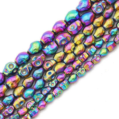 Multicolor Hematite Carved Skull Beads, 8x10mm