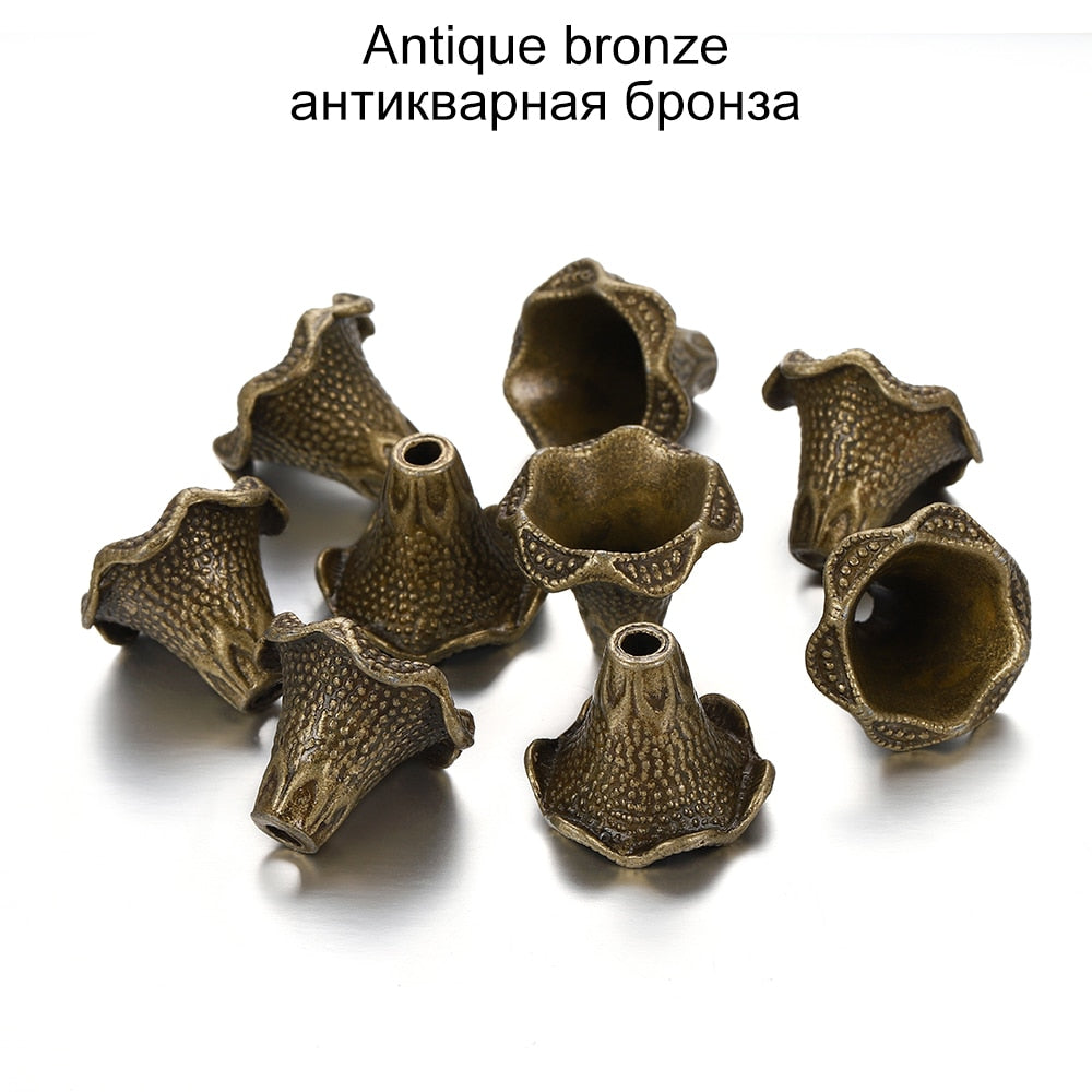 Goldlegierungs-Hohlblumen-Perlenkappen, 2 Stück