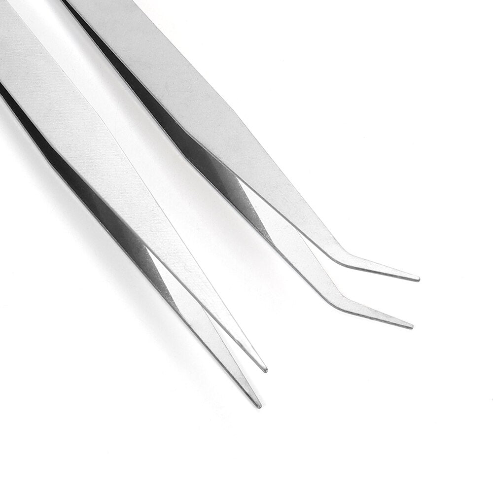 Pincettes antistatiques à Long nez courbé, 2 pièces, pour la couture de perles et de bijoux