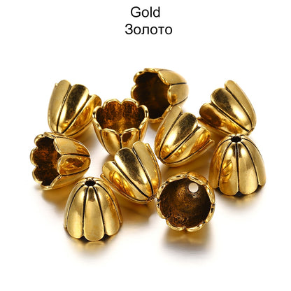 Goldlegierungs-Hohlblumen-Perlenkappen, 2 Stück