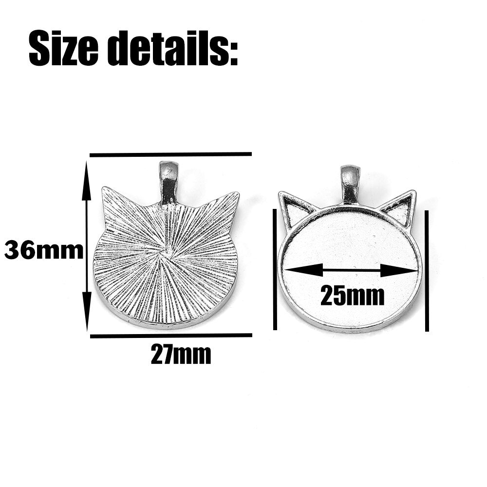 5pcs 25mm Cat Pattern Pendant Cabochon Base
