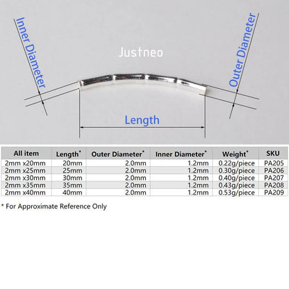 1piece, 2mm solid 925 sterling silver curved Bamboo tube spacer beads connector for necklace&pendant bracelet jewelry making