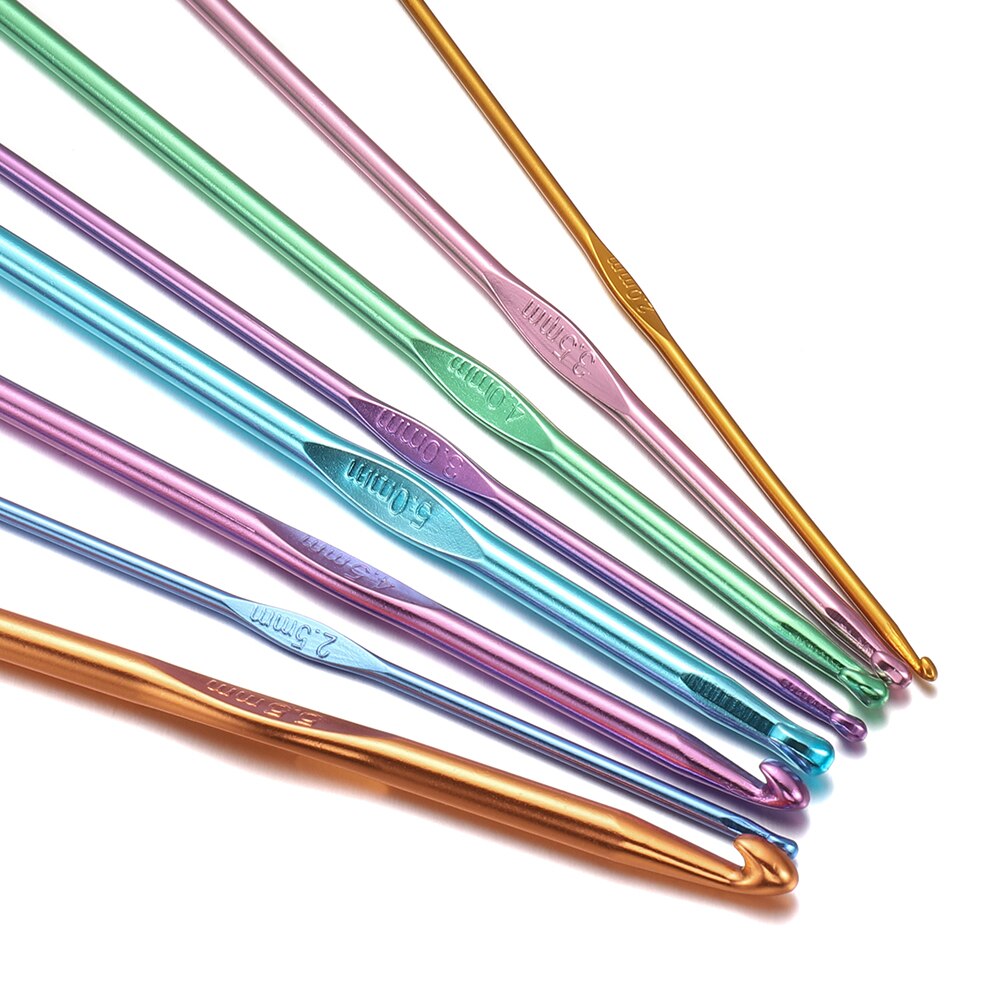 8pcs Aluminum Crochet Hooks Set with Metal Handle, 2-5.5mm