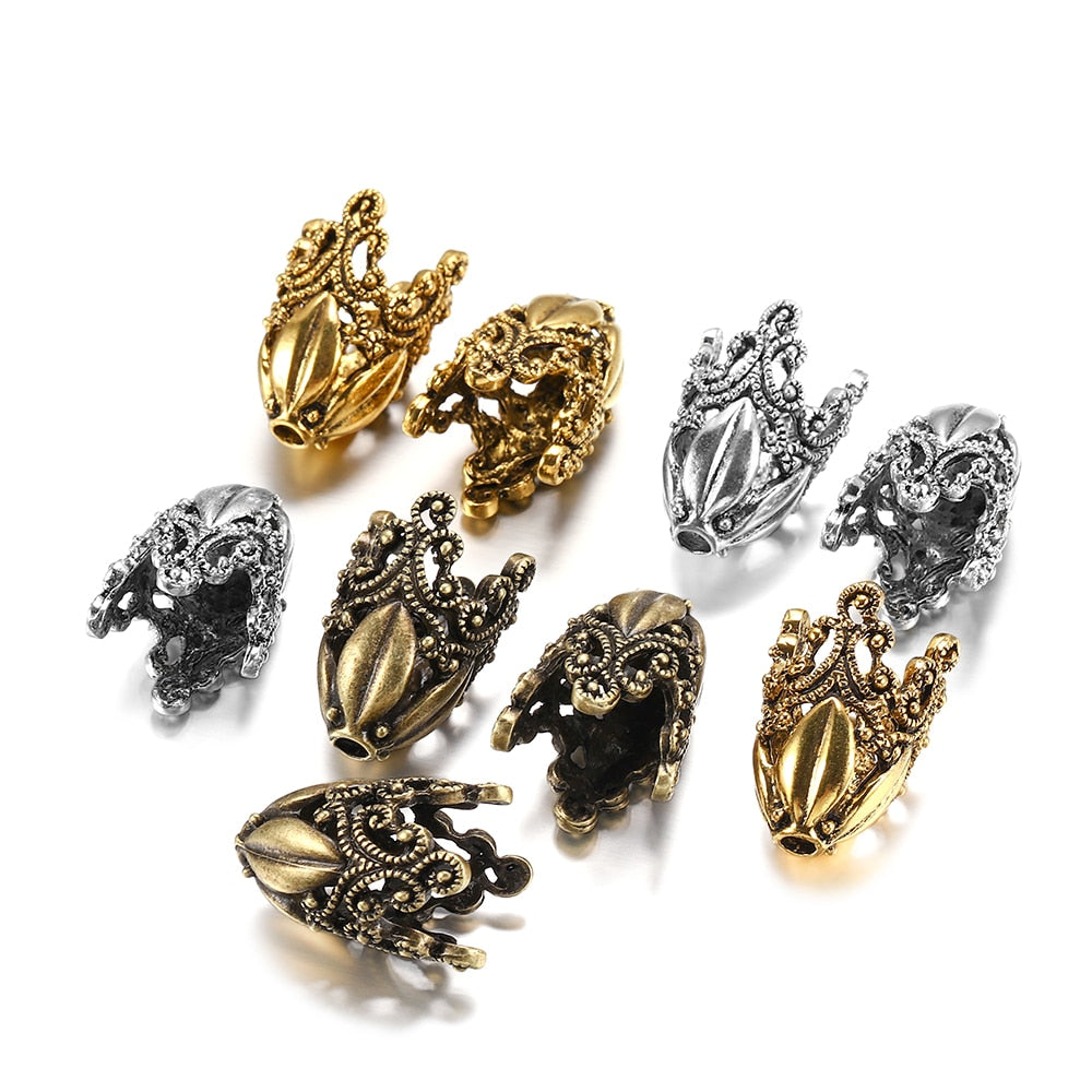 Goldlegierungs-Hohlblumen-Perlenkappen, 2 Stück