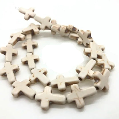 White Howlite Cross Beads, 12x16mm
