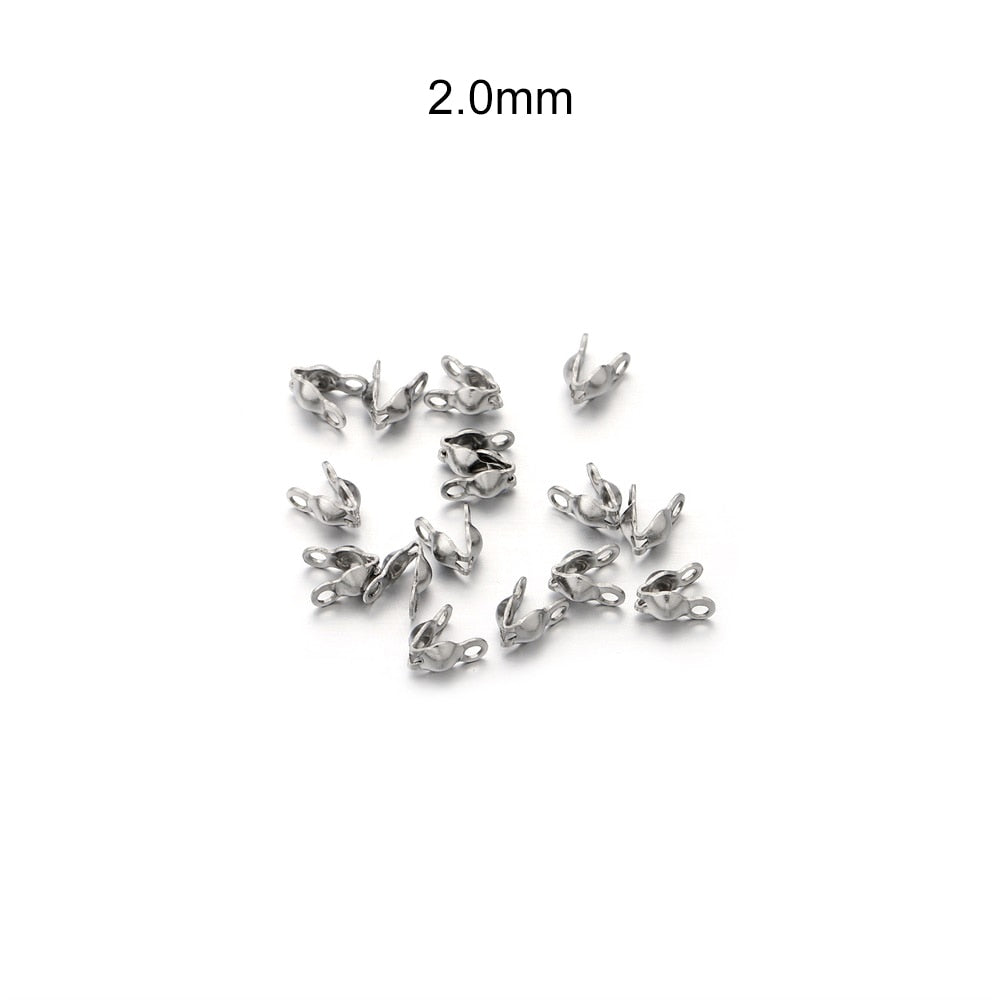 Stainless Steel Connector Clasp Gold Ball Chain End Crimps, 100pcs