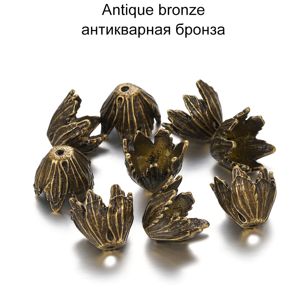 Goldlegierungs-Hohlblumen-Perlenkappen, 2 Stück