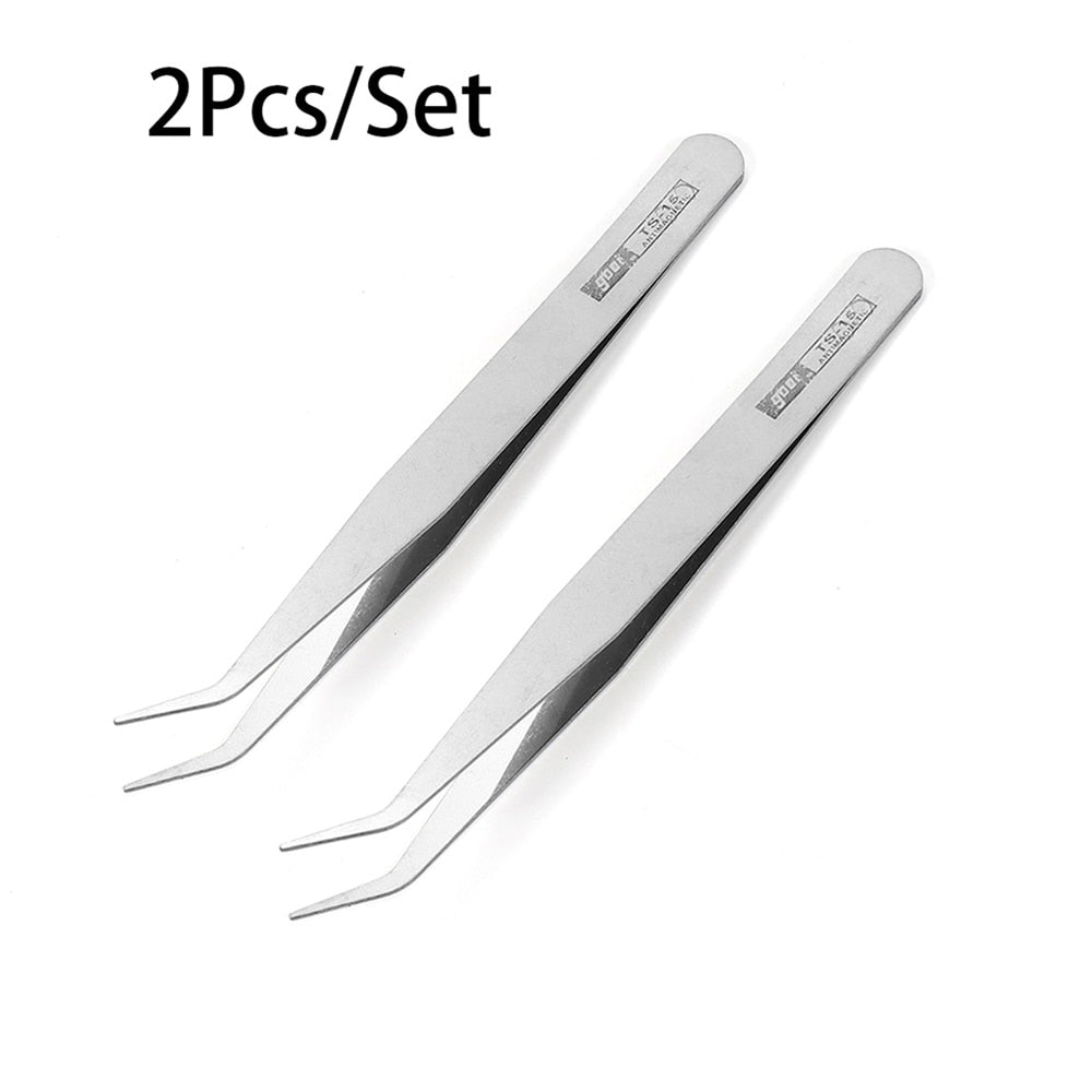 Pincettes antistatiques à Long nez courbé, 2 pièces, pour la couture de perles et de bijoux