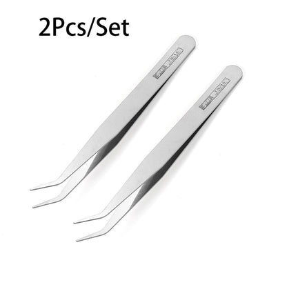 Pincettes antistatiques à Long nez courbé, 2 pièces, pour la couture de perles et de bijoux