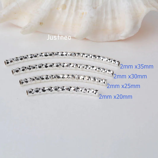 1piece, 2mm solid 925 sterling silver curved Faceted tube spacer beads connector for necklace&pendant bracelet jewelry making