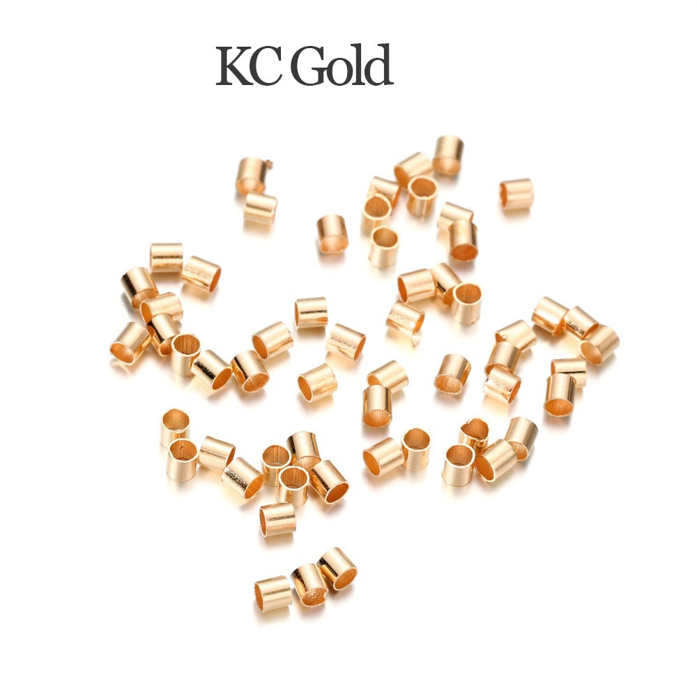 Gold Copper Tube Crimp End Beads 1.5 2.0 2.5mm, 150-500pcs