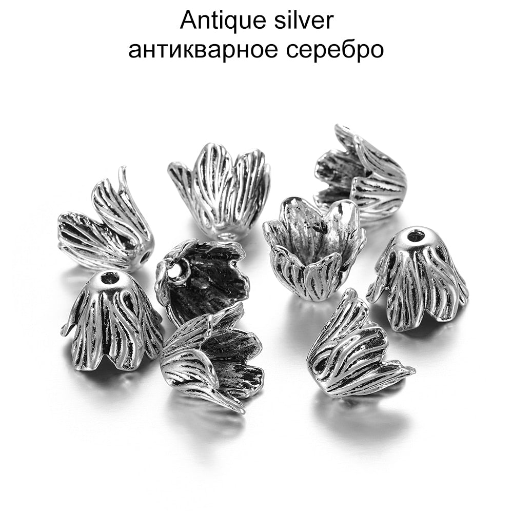 Goldlegierungs-Hohlblumen-Perlenkappen, 2 Stück