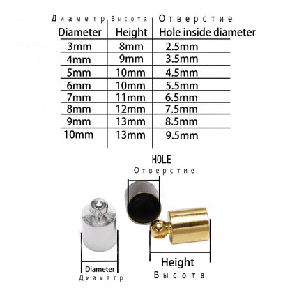 End Tip Cap for Tassel Leather Cord 3-10mm, 20-50pcs