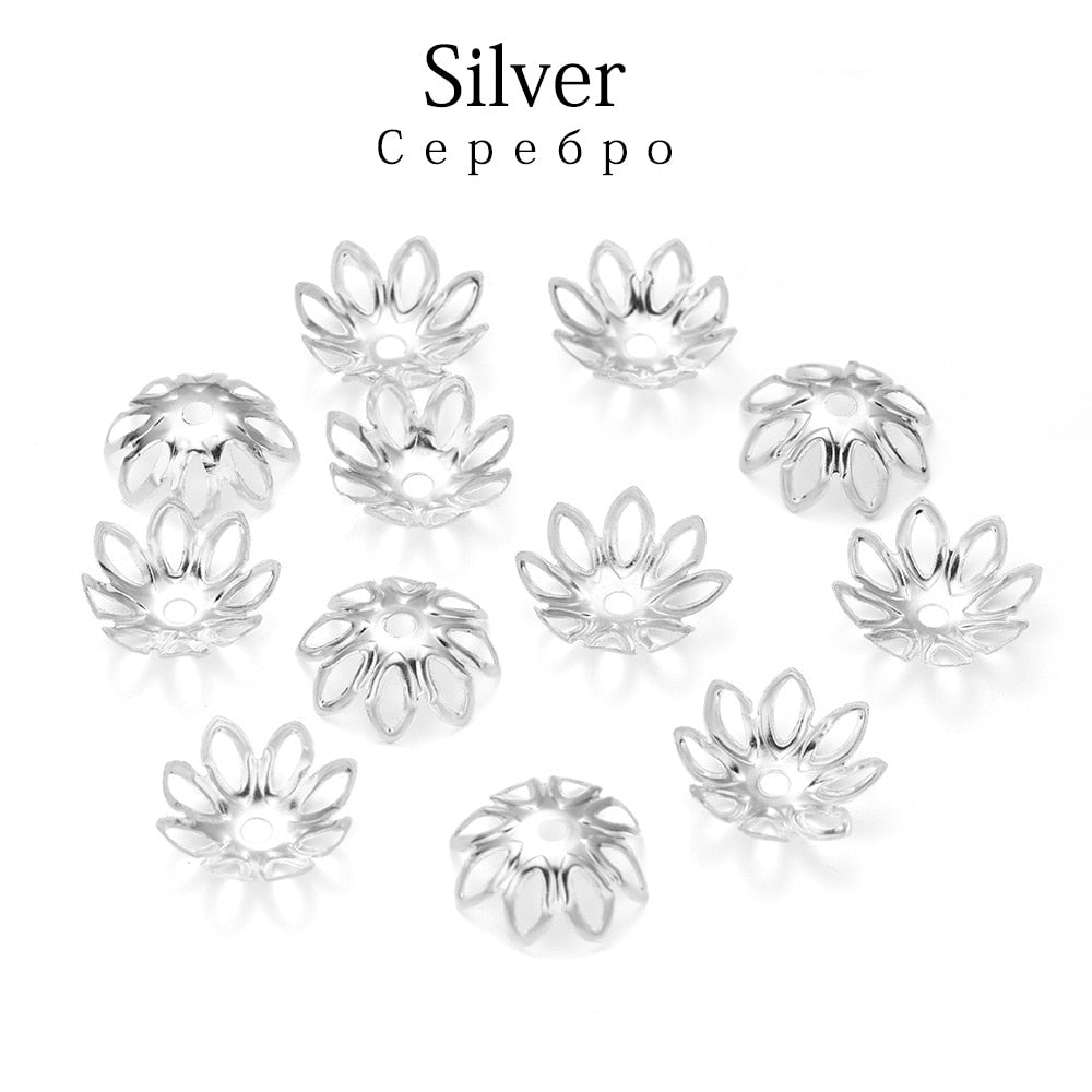Rhodium Flower Bead Caps 11-14mm, 100pcs