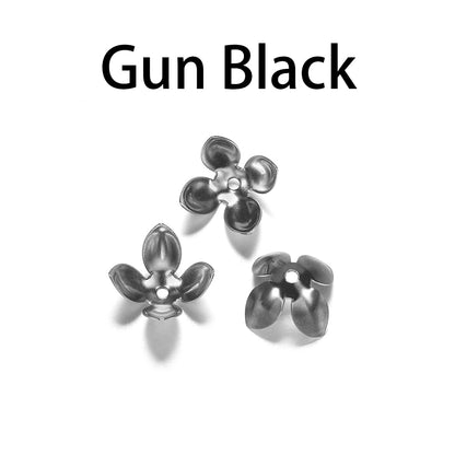 15 x 8 mm vergoldete Perlenkappen mit vier Blättern, 50 Stück