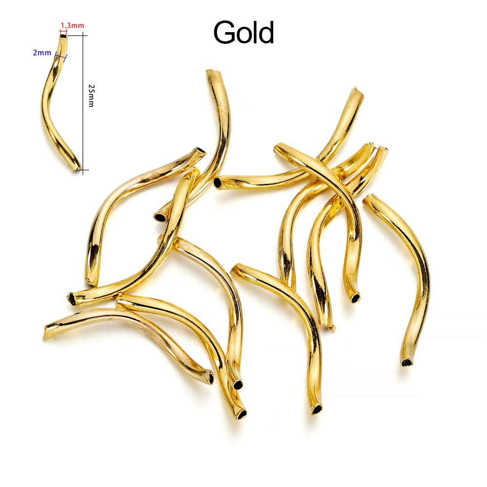 Smooth Copper Curved Tube Spacer Beads, 100pcs