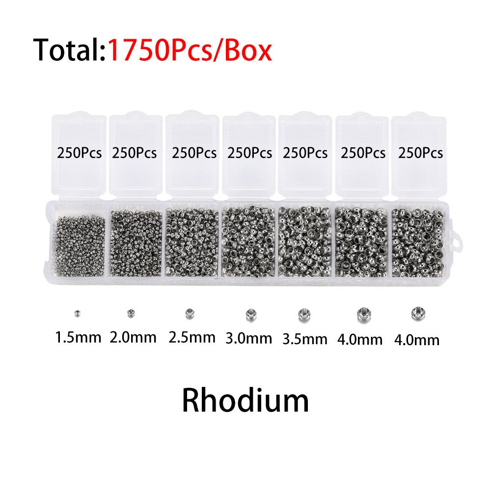 Mixed Color Crimp End Beads, 1750pcs