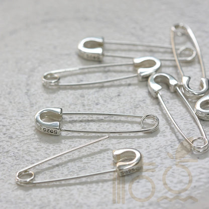 DIY Supply-One Piece 925 Sterling Silver Finding Safety Pin LInk- Earring Finding - 29mmx7.5mm (4109C)