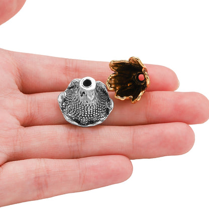 Goldlegierungs-Hohlblumen-Perlenkappen, 2 Stück