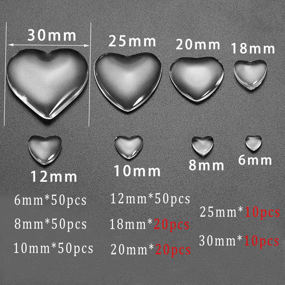 10-50pcs Heart Glass Cabochon 6-30mm for Jewelry