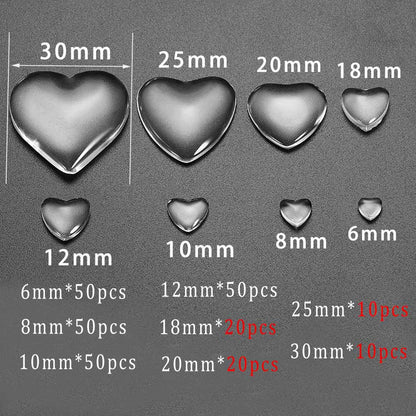10-50pcs Heart Glass Cabochon 6-30mm for Jewelry