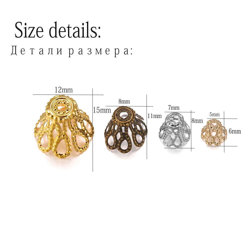 Antique Metal Wine Cup Flower Bead Caps, 100pcs