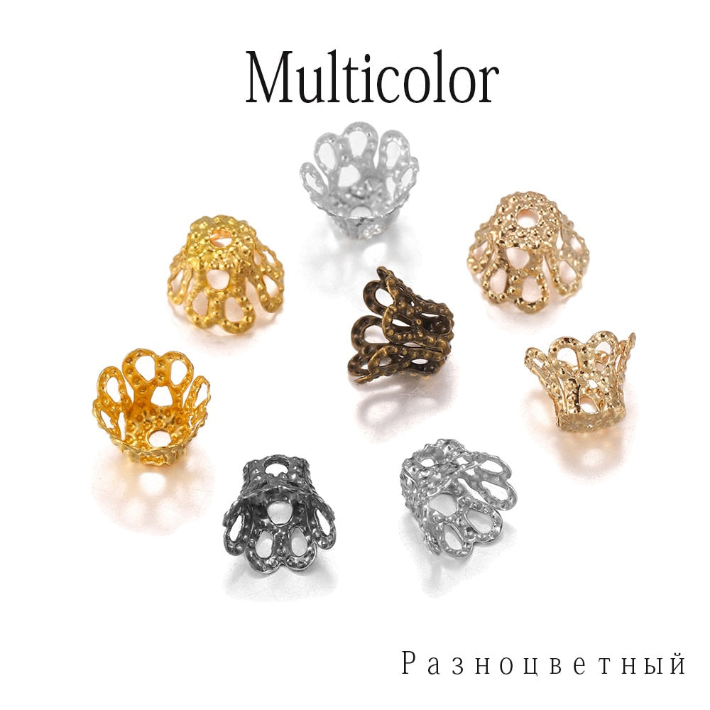 Antique Metal Wine Cup Flower Bead Caps, 100pcs