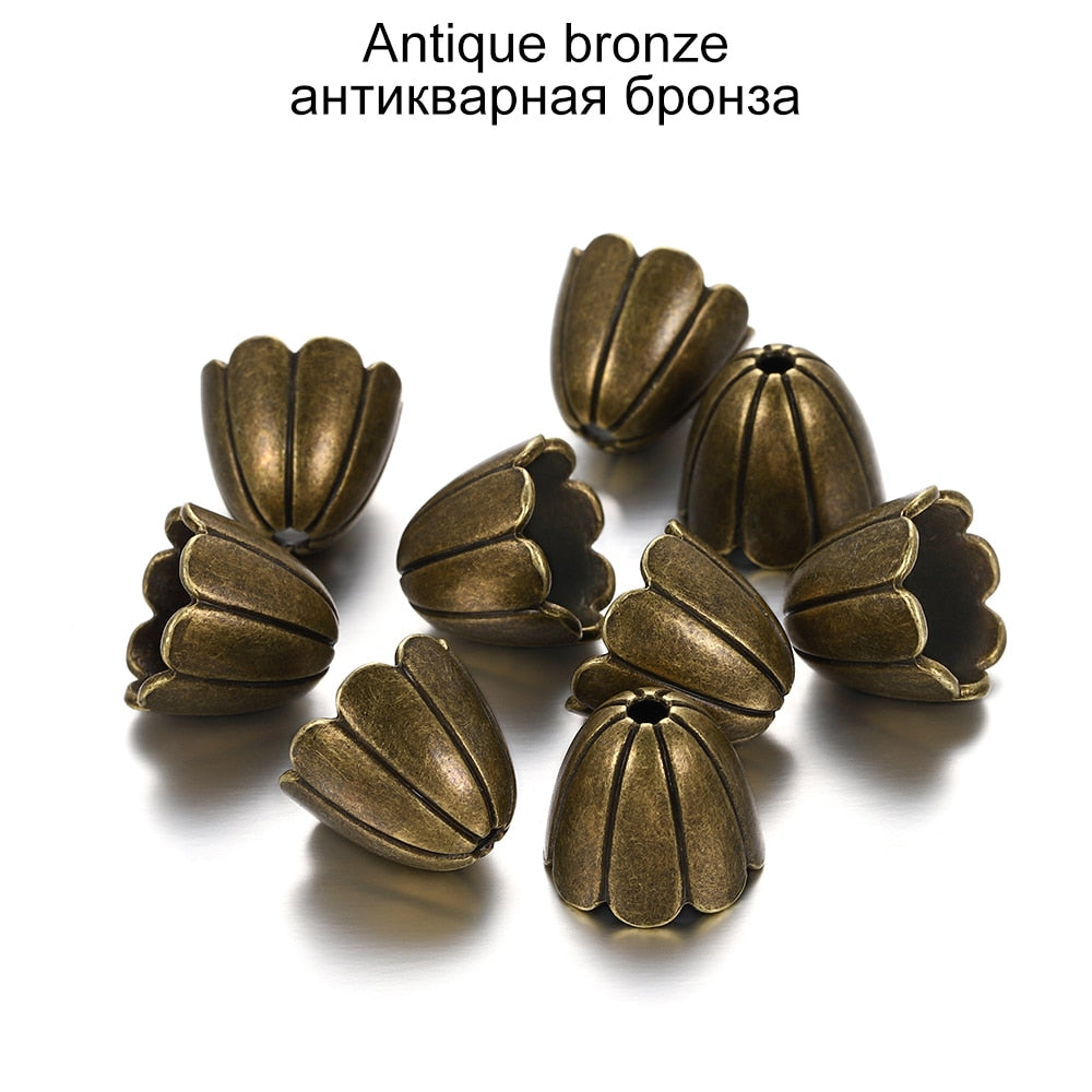 Goldlegierungs-Hohlblumen-Perlenkappen, 2 Stück