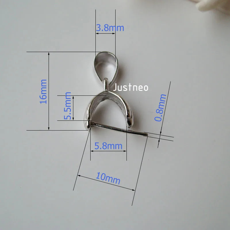solid 925 sterling silver pendant clasp connector, rhodium plated pinch bail for necklace & pendant silver jewelry, diy