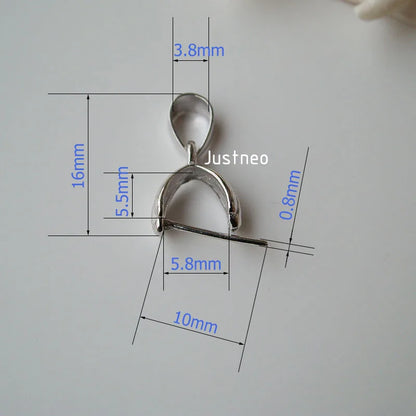 solid 925 sterling silver pendant clasp connector, rhodium plated pinch bail for necklace & pendant silver jewelry, diy