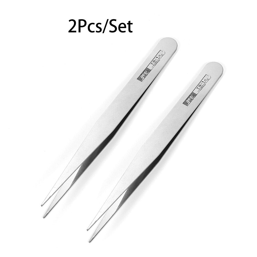 Pincettes antistatiques à Long nez courbé, 2 pièces, pour la couture de perles et de bijoux