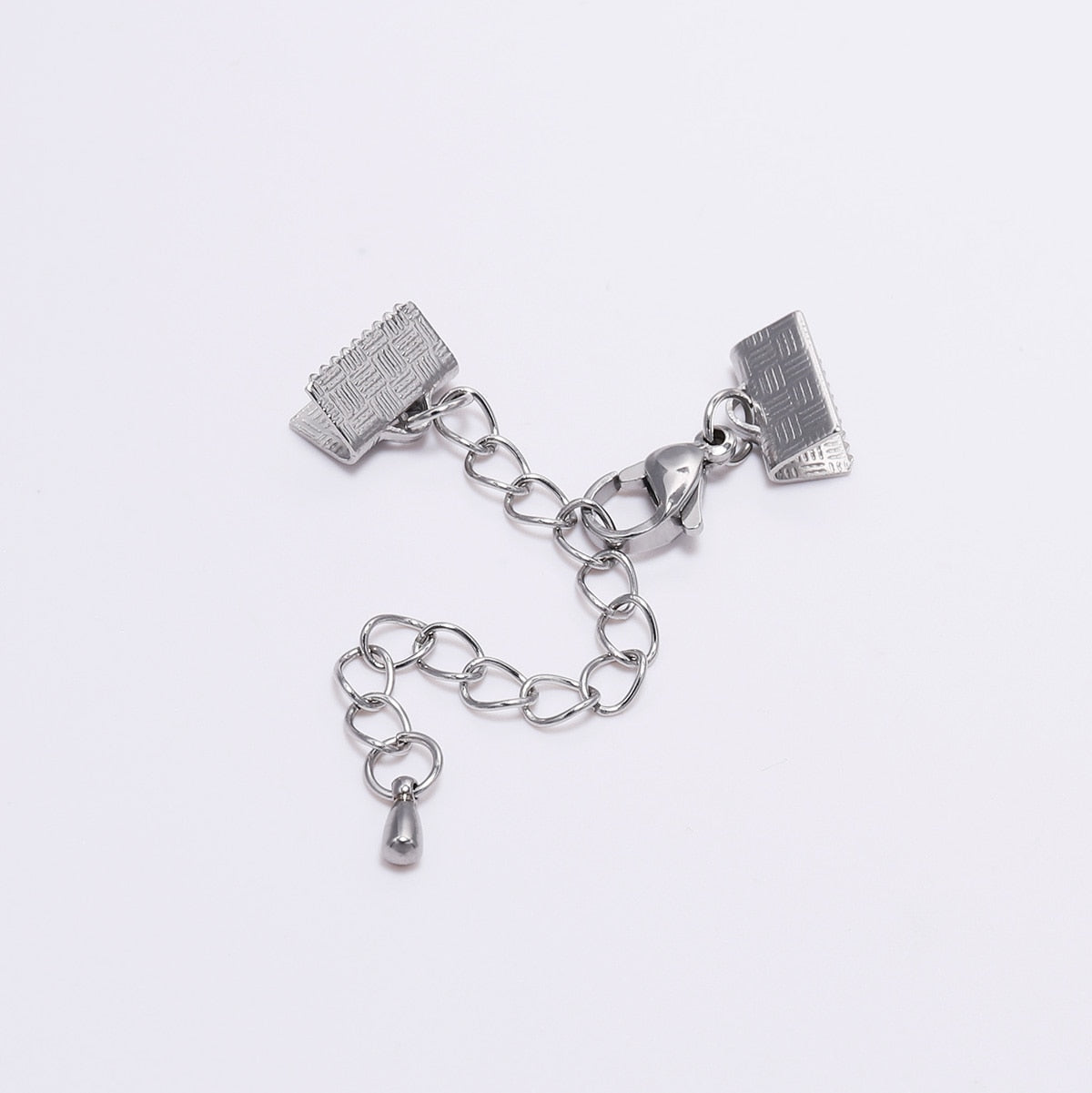 Stainless Steel Textured End Caps with Lobster Clasps, 5pcs