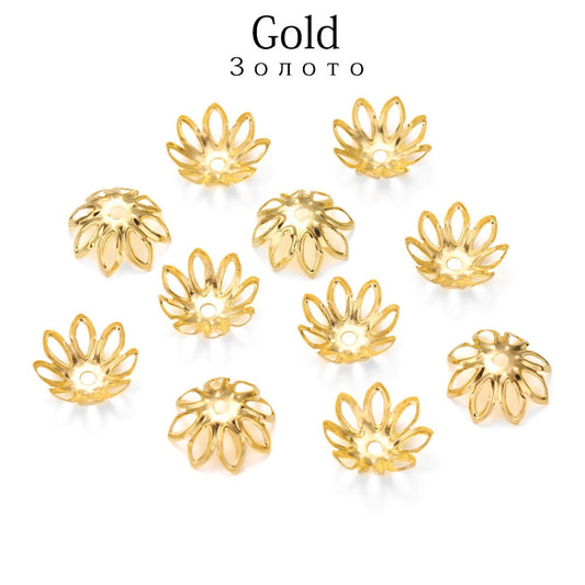 Rhodium Flower Bead Caps 11-14mm, 100pcs