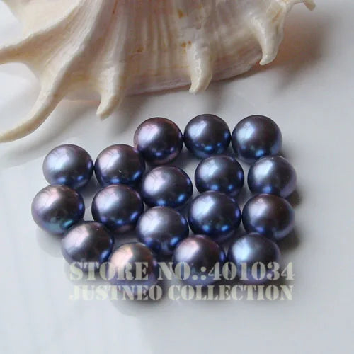 Genuine Cultured Freshwater Pearls  Half Drilled Dyed Peacock Blue Loose Button Beads 5/6/7/8/9 mm