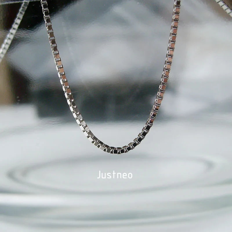 JustNeo Solid 925 Sterling Silver Box Chain Necklace Jewelry 0.6mm -1.5mm Diameter Chains Rhodium Plated Finish