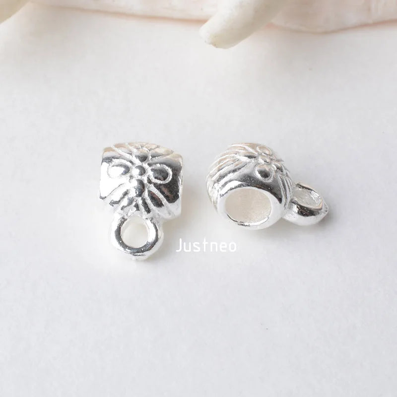solid 925 sterling silver Tube Spacer Bead Connector with Closed Jump Ring, rondel spacer bead charms for necklace