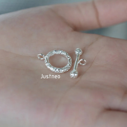 Solid 925 Sterling Silver Toggle Clasp Fancy Textured  ,1piece