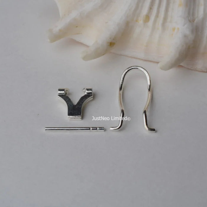 Solid 925 Sterling Silver Clip Earring Findings with Needle for Jewelry DIY Components