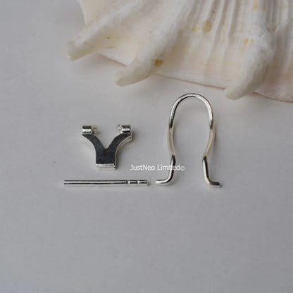 Solid 925 Sterling Silver Clip Earring Findings with Needle for Jewelry DIY Components