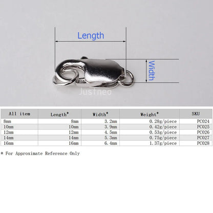 Solid 925 Sterling Silver Lobster Claw Trigger Clasp with Closed Jump Rings for Necklace/bracelet Jewelry, Rhodium plated, 1 pc