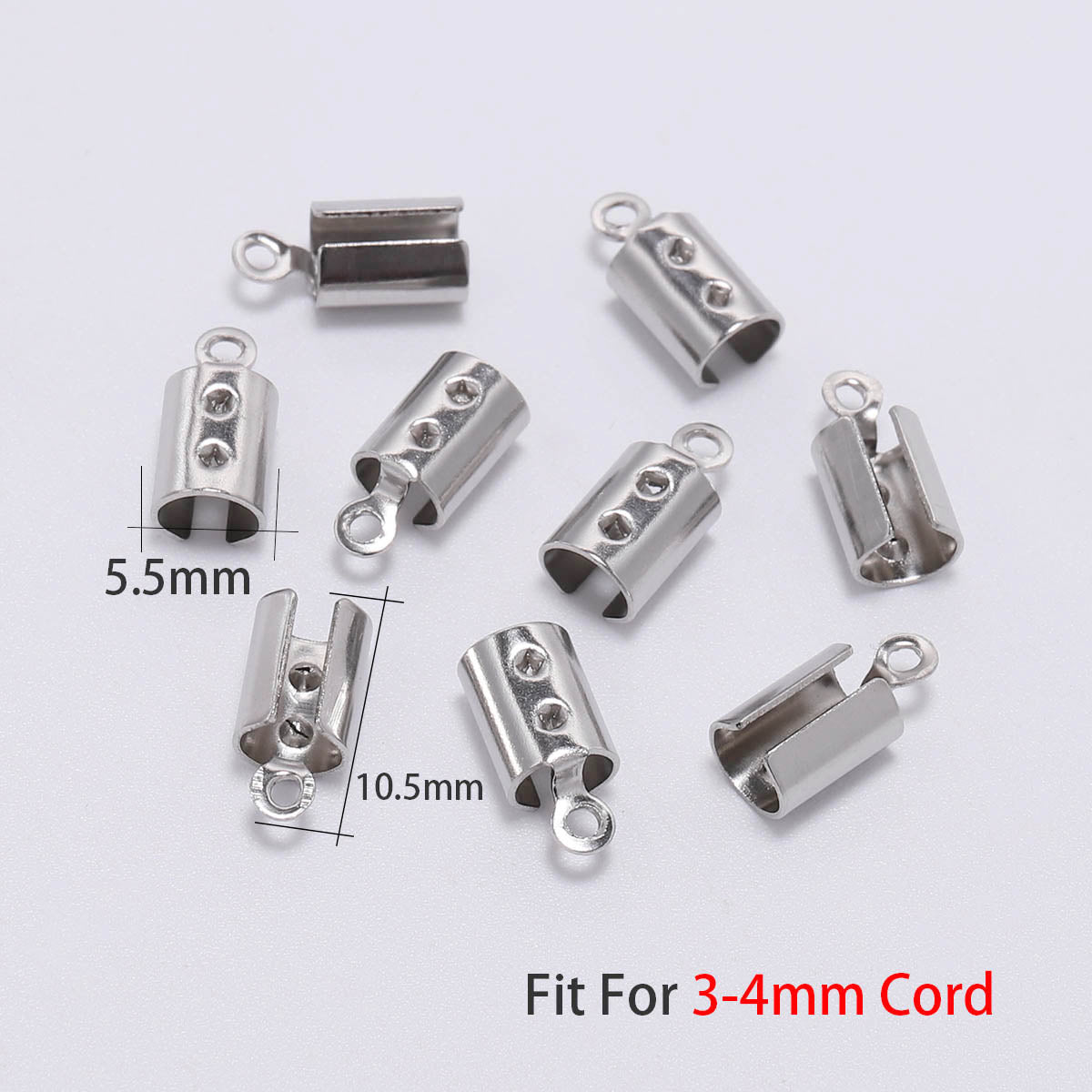 Stainless Steel Cords Crimp End Beads Caps, 50pcs