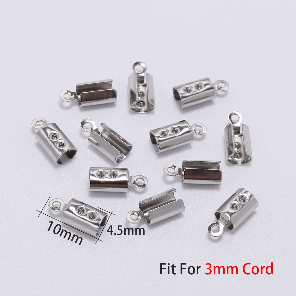Stainless Steel Cords Crimp End Beads Caps, 50pcs