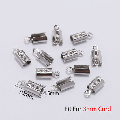 Stainless Steel Cords Crimp End Beads Caps, 50pcs