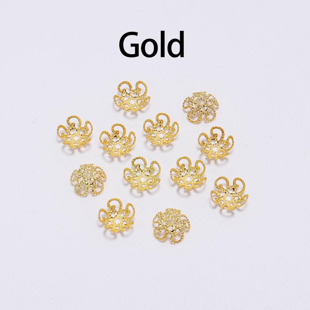 8, 10 mm goldene Metall-Hohlblumen-Perlenkappen, 100 Stück