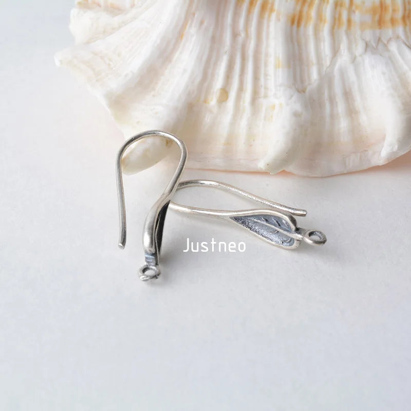 ear hook, solid 925 sterling silver leaves Shaped earring wire hooks, Thai Silver earring findings components, Jewelry DIY