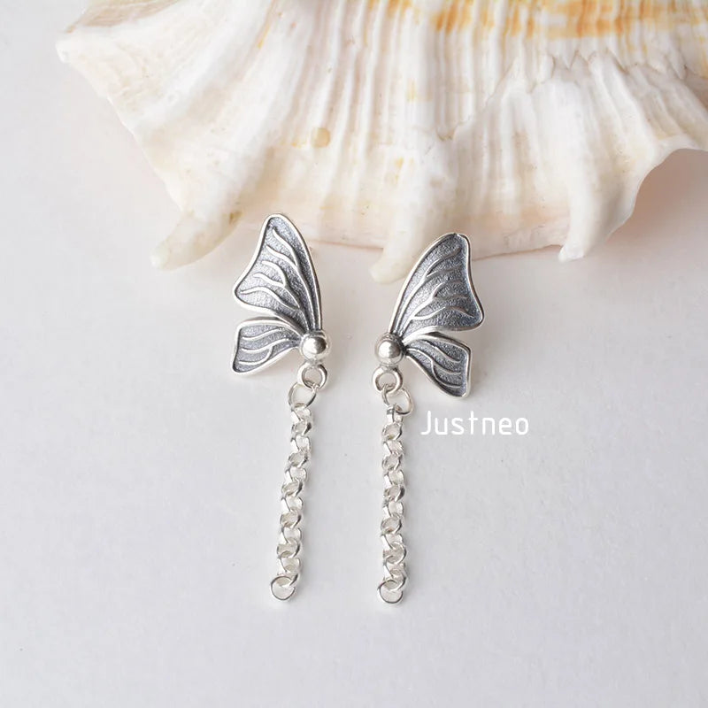 solid 925 sterling silver butterfly Stud Earring ear thread, Rollo/Rolo link chain earwire earrings, diy components accessories