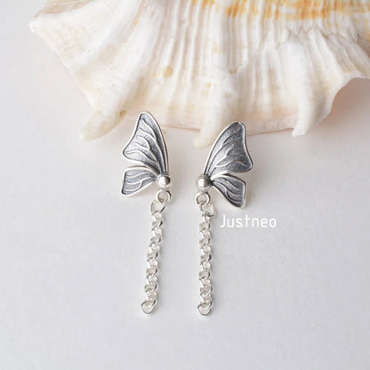solid 925 sterling silver butterfly Stud Earring ear thread, Rollo/Rolo link chain earwire earrings, diy components accessories
