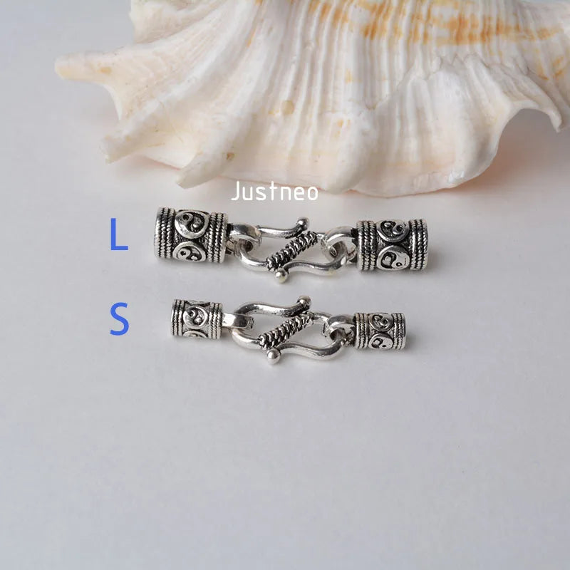 Antiqued solid 925 sterling silver S Clasp Leather Cord End Cap , silver jewelry diy findings/components